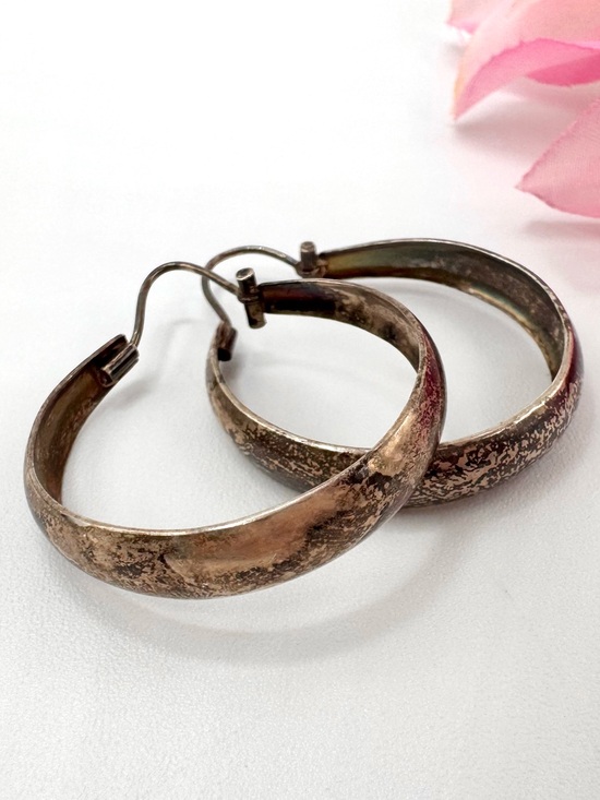 Vintage Jewelry - Vintage 925 Sterling Silver Tarnished Hoop Earrings Stamped Tested 6.39 grams